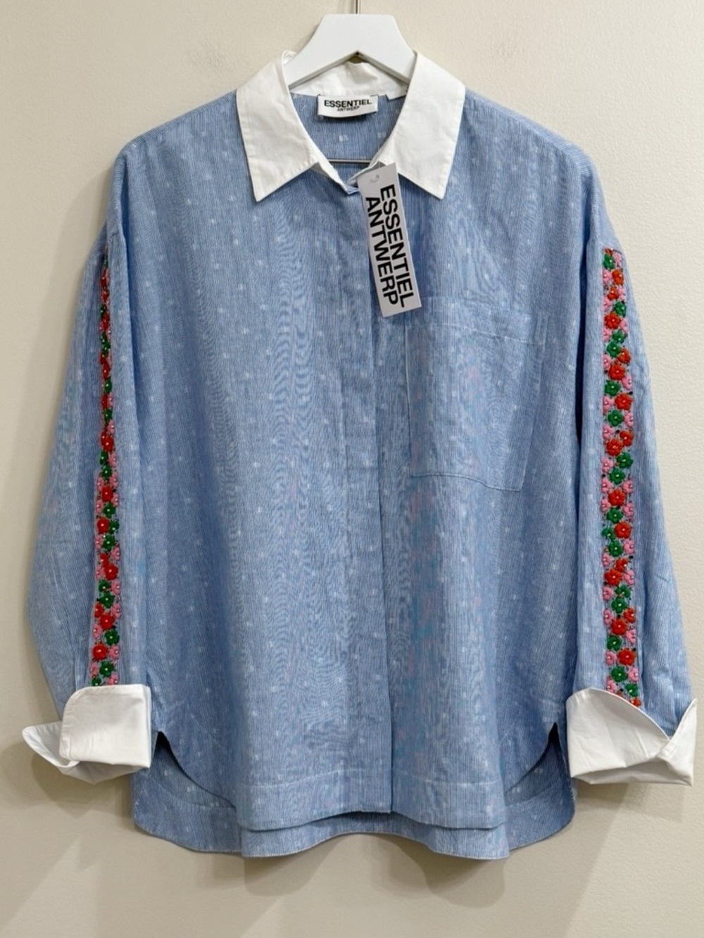 Essentiel Antwerp Women’s Light Blue Button-Down Shirt with White Collar